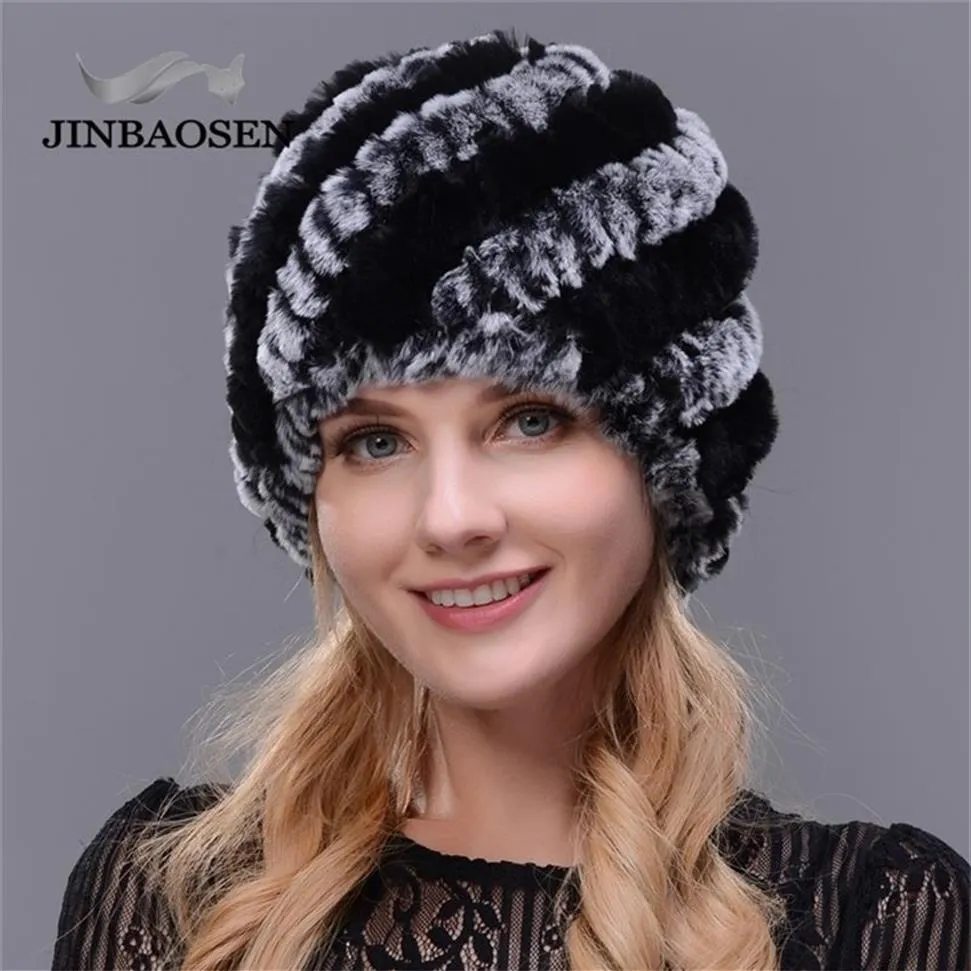 JINBAOSEN Damenmode Kaninchen doppelt warm gestrickt Naturmütze Nerzfell Winterreise Tourist Skimütze Y201024199B