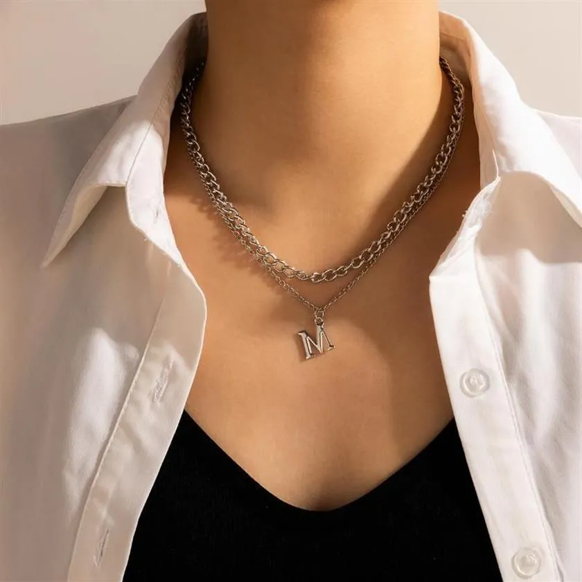 Gargantilla con colgante de letra M Punk para mujer, collar con dije de cadena de eslabones de oro y Metal multicapa, joyería de moda Gifts236W 2021