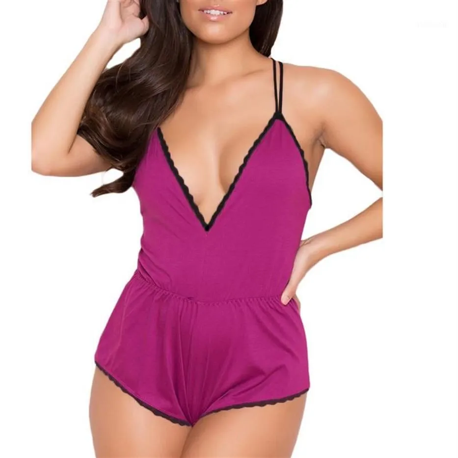 Nouveau femmes vêtements de nuit pyjama mode femmes Sexy nuisette douce barboteuse col en V Lingerie vêtements de nuit Shorts bielizna nocna A351228a