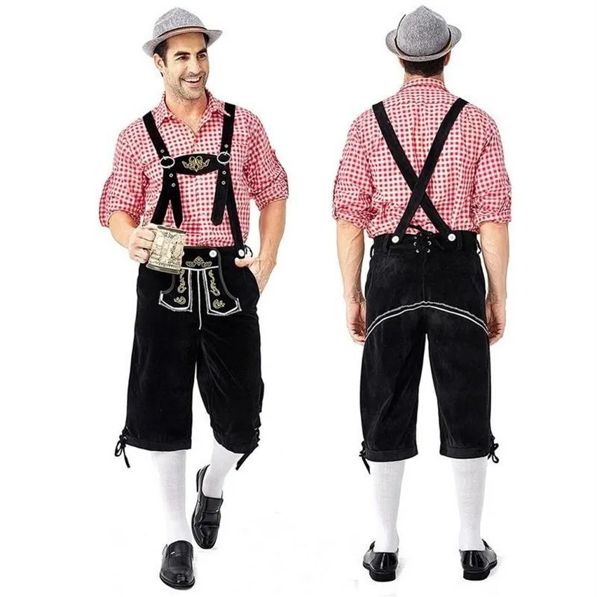 Chándales para hombres Ropa de disfraces para hombres Adultos Oktoberfest Pantalones cortos bávaros alemanes Traje Monos Camisa Sombrero Tirantes Conjunto Hall2534