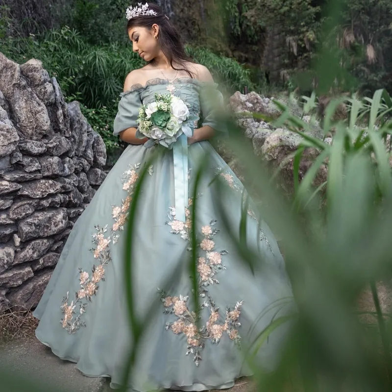 Handmade Mint Green Floral Lace Light Green Quinceanera Dresses With Off  Shoulder Tiered Corset For Sweet 15 Girls Party From Alegant_lady, $204.18  | DHgate.Com