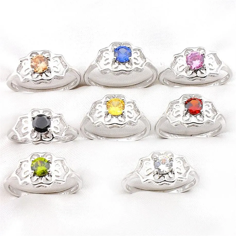 Luckyshine, lo más nuevo, anillos de cristal para regalo nupcial de colores variados para mujer, anillos de boda elegantes con forma de flor de circón de Color plata 925 Je352S