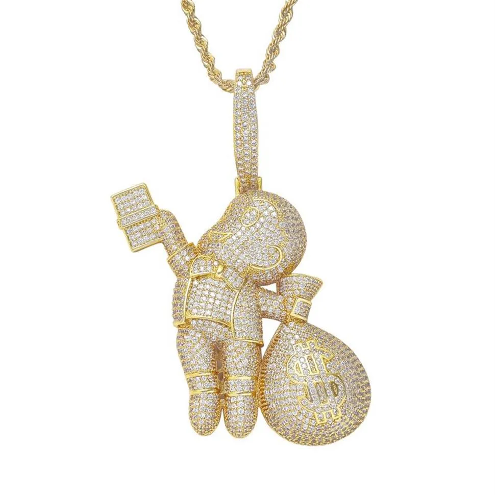 Luxury Designer Necklace Iced Out Pendant Bling Diamond Money Bag Charms Hip Hop Jewelry Mens Gold Chain Big Pendants Fashion Stat236I