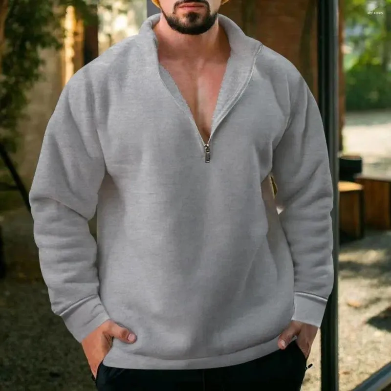 Erkek Hoodies Pullover Üst Şık Yarım Zipperli Pole Sweater Sıcak Gündelik Modaya Gizli Sonbahar/Kış Giysileri Soğuk Dötelme Konforu Katı