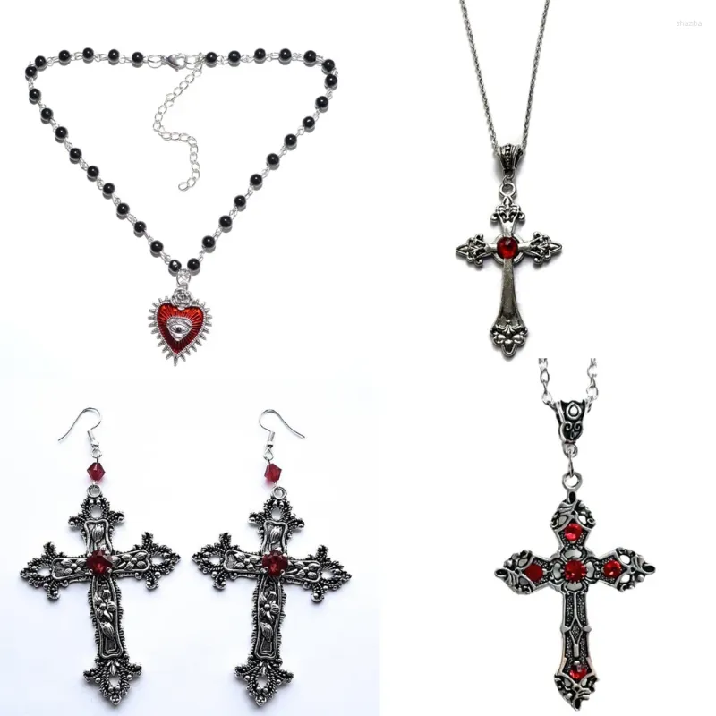 Kedjor Y2K Punk Crystal Cross Pendant Necklace For Women Men Gothic Clavicle Chain Choker Halsband Estetiska smycken Bijoux Party Gift