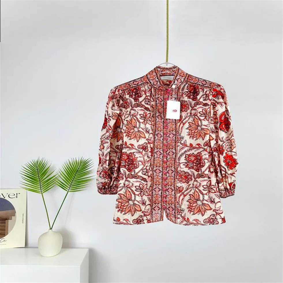 Women's Blouses & Shirts Australian Designer Shirt 2023 New Holiday Collection Light Brown Flower Women's Shirt312V