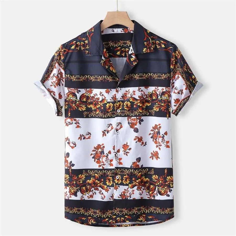 Camisas casuais masculinas Mens Praia Camisa Havaiana Vintage Étnico Tropical Verão Manga Curta Solta Algodão Floral Clothing230W