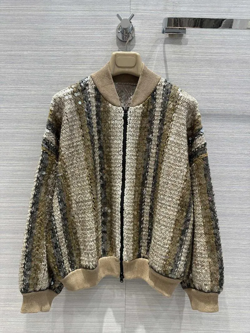 Giacche da donna 2023 Autunno/Inverno scintillanti paillettes a scaglie di pesce luminose ricamate giacca da pilota in maglia9.5