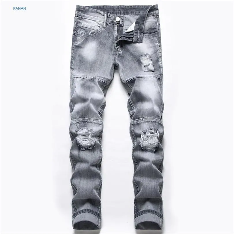 Jeans De Hombre Gris Claro Con Agujeros Para Men231a