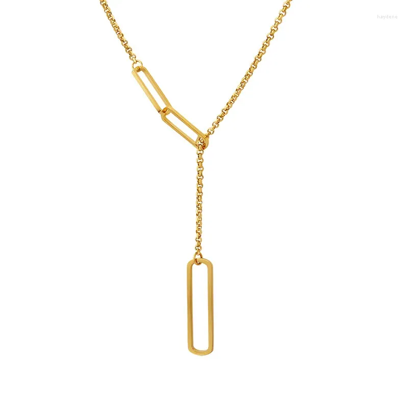 Collier long métallique avec pendentif en chaîne à la mode et pompon réglable pour femme