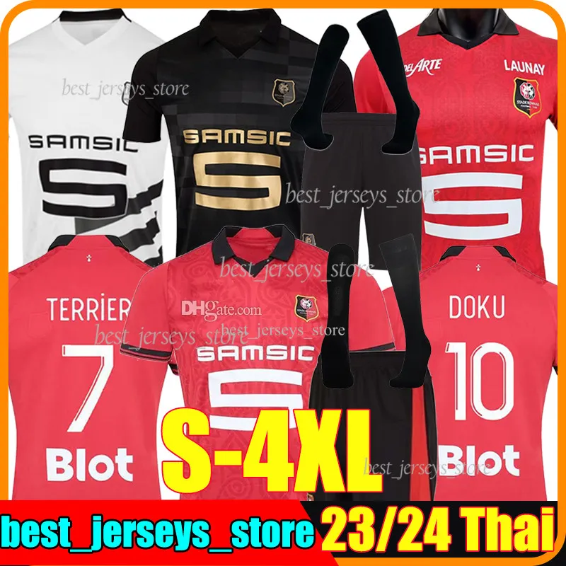 4XL 23/24 Stade Rennais 축구 유니폼 Rennes 2023 2024 3rd 팬 Palyer 버전 Sulemana Bourigeaud Terrier Doku Laborde Santamaria 남자 키트 양말 축구 셔츠