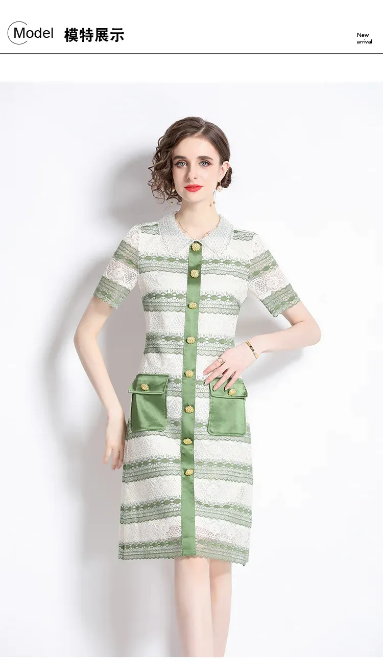Summer Fashion: Beaded Lace Dress with Pan Collar and - Basic Casual Mini Vestido for Women