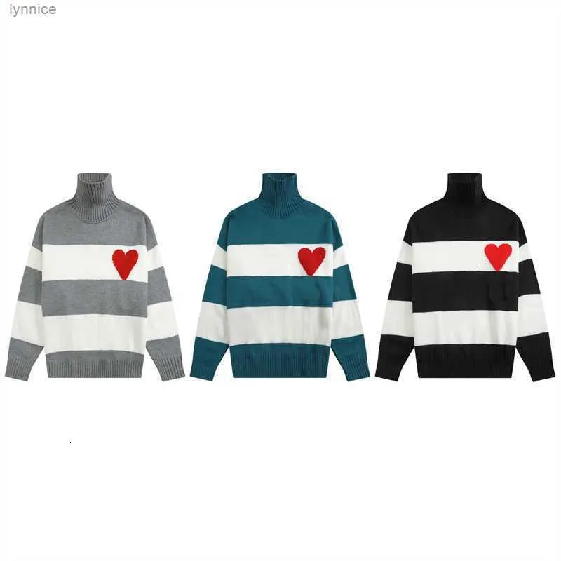 2023 Franse modeontwerpers met hoge kraag Amisweater truien Am i De Coeur geborduurd een hartpatroon coltrui gebreid voor mannen 3rwi