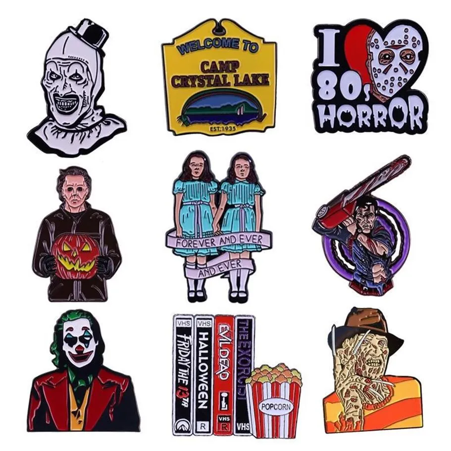 Stift broscher dz777 halloween skräckfilm figur samling emalj pin badge väska kläder lapel kvinnor män smycken gåva290b