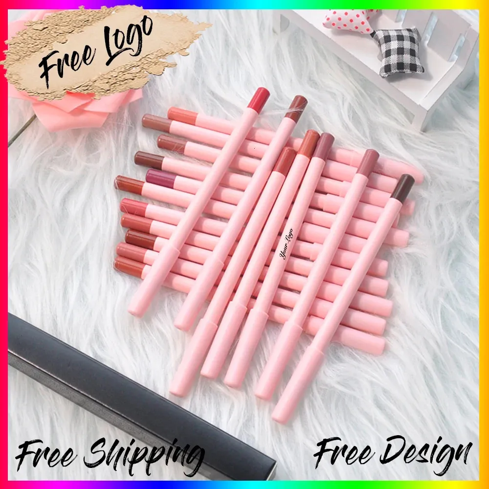 Läpppennor 18Colors Pink Lip Liner Pencil Privat etikett Multifunktionellt vattentät pigment Läppstift Pen Läppfoder Vegan Makeup Custom 231013