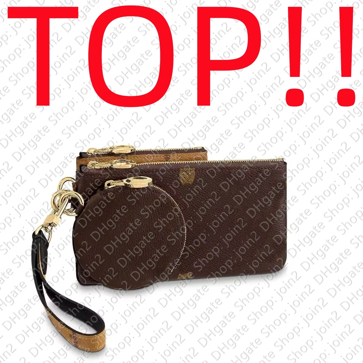 TOP. M68756 TRIO POUCH Women CANVAS Clutch Wristlet Mini Multi Pochette Accessoires Round Key Coin Purse Card Holder Bag Charm Cles Zippy Wallet