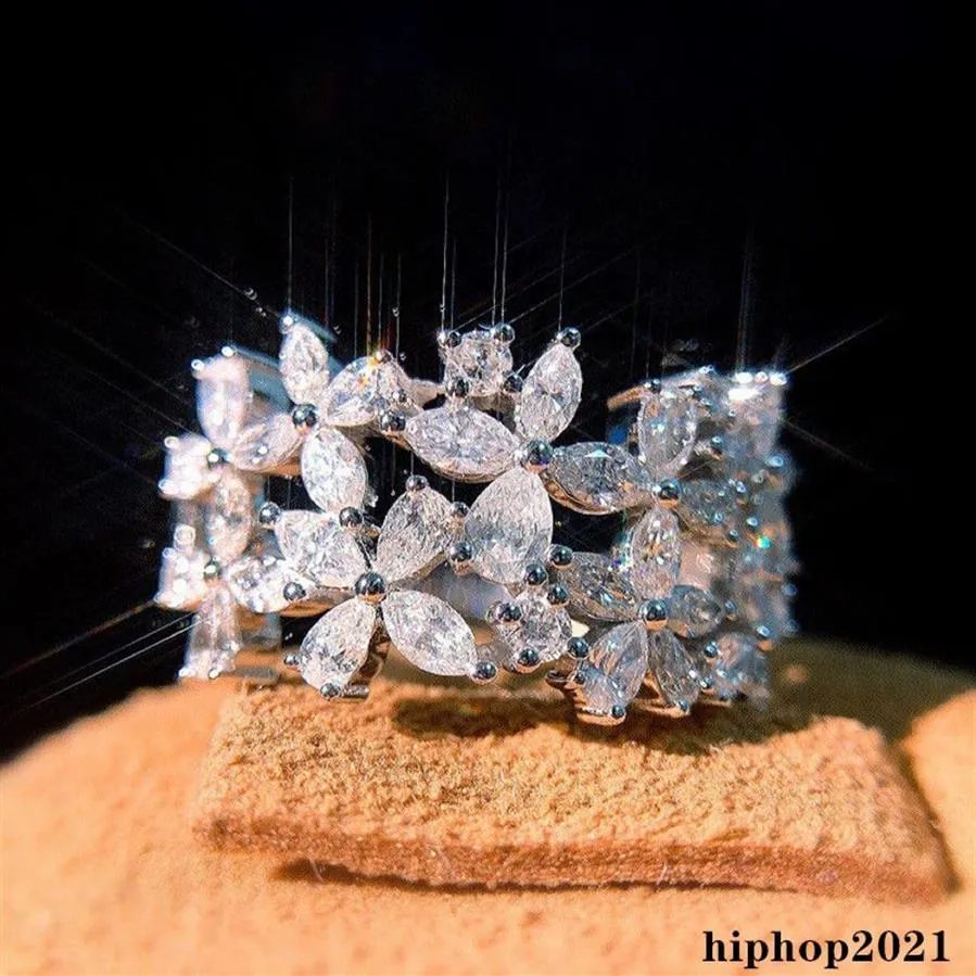 Sparkling 925 srebrny markizowy srebrny markizę moissanite Diamond Pierścienie impreza Women Wedding Leaf Band Pierścień Pierścień Hip Hop Jewelry271c