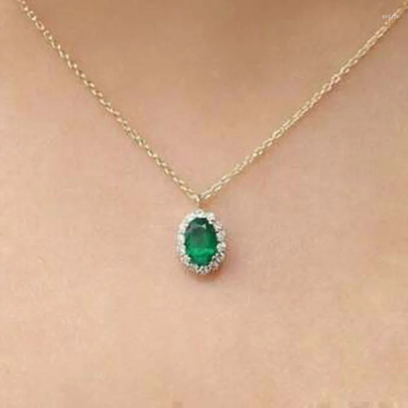 Ожерелья с подвесками Huitan, овальное зеленое ожерелье с кубическим цирконием для женщин, роскошное золотого цвета, свадебные темпераментные женские украшения