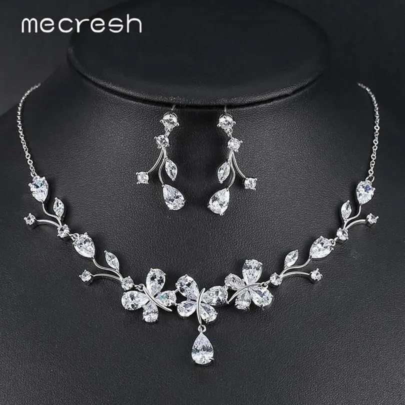 Mecresh mignon papillon collier de mariée ensembles de bijoux pour femmes clair cubique zircone boucles d'oreilles de mariage ensembles bijoux de noël TL545 H236q