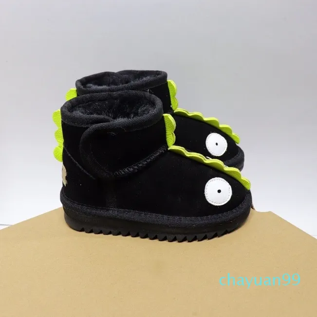 Cartoon Dinosaur Winter Snow Boot For Toddler Kids Australien Fashion Short Ankle Designer Boots Suede Shearling Fur Wool fodrade Booties