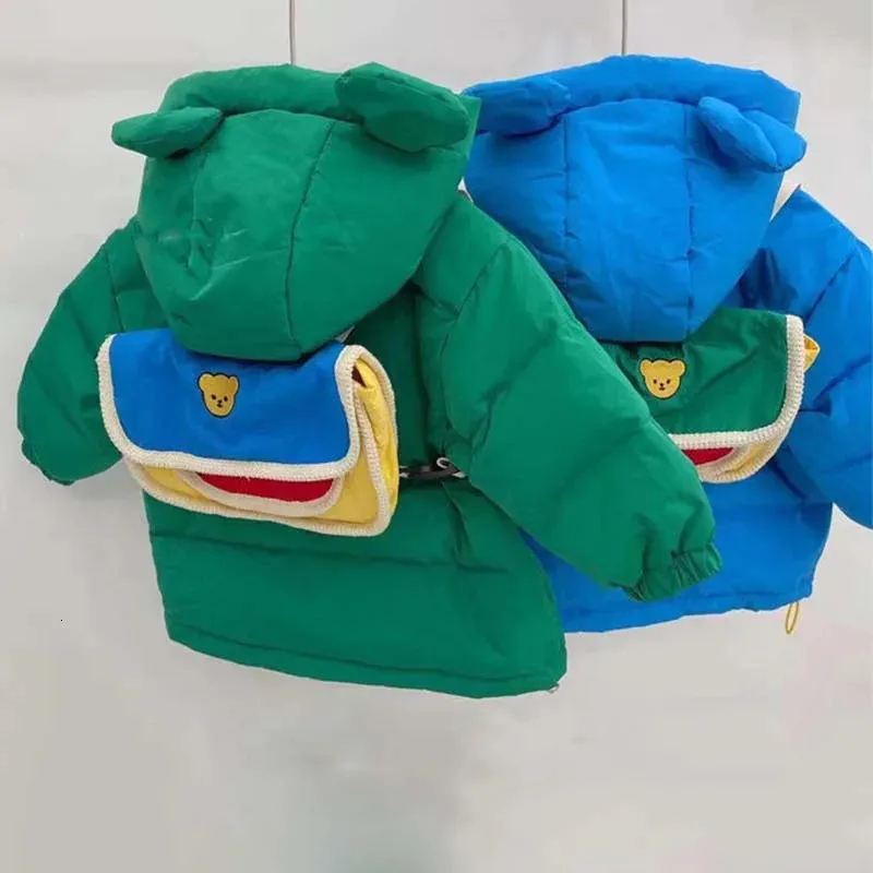 Daunenmantel Bär Kinderjacke Kinder-Daunen-Baumwollkleidung mit Rucksack Kinder-Daunen-Baumwollparkas Jungen- und Mädchen-warmer Baumwollmantel 231013