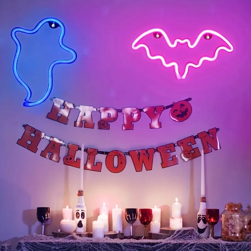 2 opakowania Halloween Bat Neno znak światło, ukształtowanie duchów neonowe dekoracyjne lampki nocne, neonowe światła do sypialni, halowy wystrój znaku na dom, imprezę, Halloween, wystrój