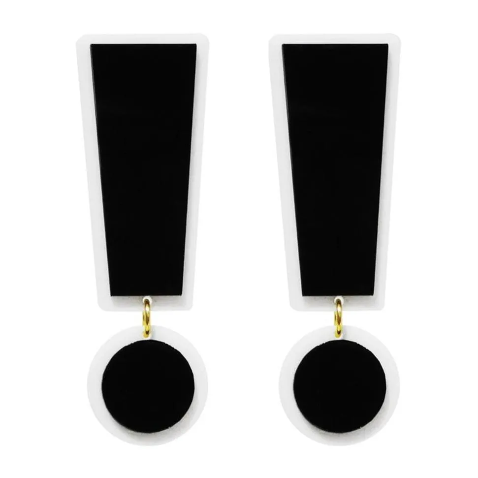 Moda Super Large Nero Bianco Acrilico Simbolo Punto esclamativo Ciondola l'orecchino per le donne Gioielli alla moda Iperbole Accessori238L