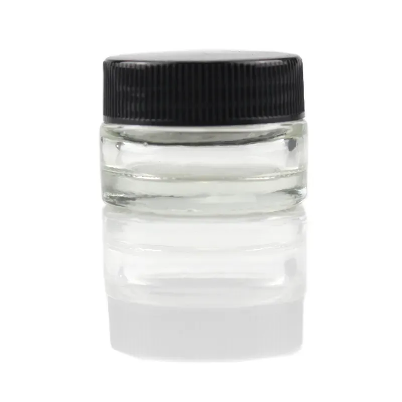 Food Grade Non-Stick 5ml Glass Bottle Tempered Wax Dab Jar Dry Herb 50g Concentrate Container with Black Lid