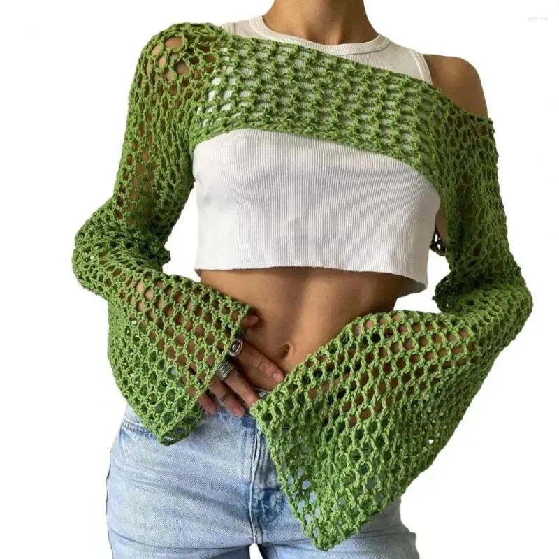 Sueteres De Mujer Mujeres Sueter Cubierta Up Crochet Knit Hollow Out Crop Top Elegante Blusa Comoda Streetwear Para Otono De 10 66 DHgate