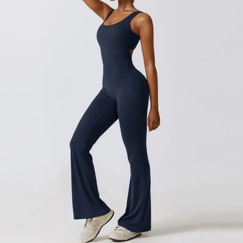 Aktiva uppsättningar flare jumpsuit kvinnor fitness overalls lycra gymkläder för sportkläder sport set romper träning combinaison mono