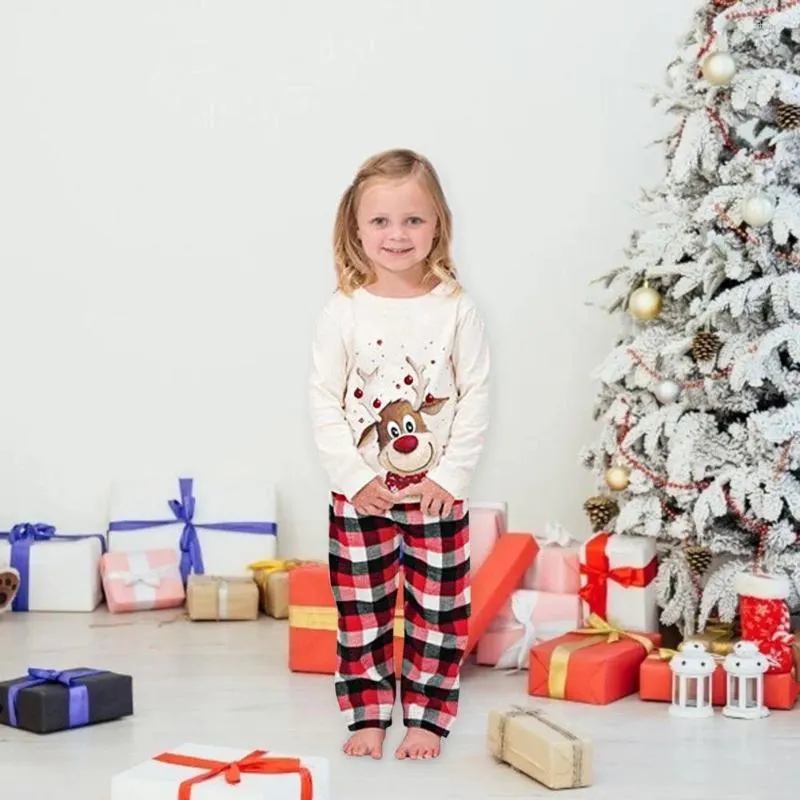 Vêtements de nuit pour femmes 2023 Elk de Noël imprimé parent-enfant vêtements de maison à manches longues pyjama ensemble costumes fantaisie costumes de famille de mode bonne année