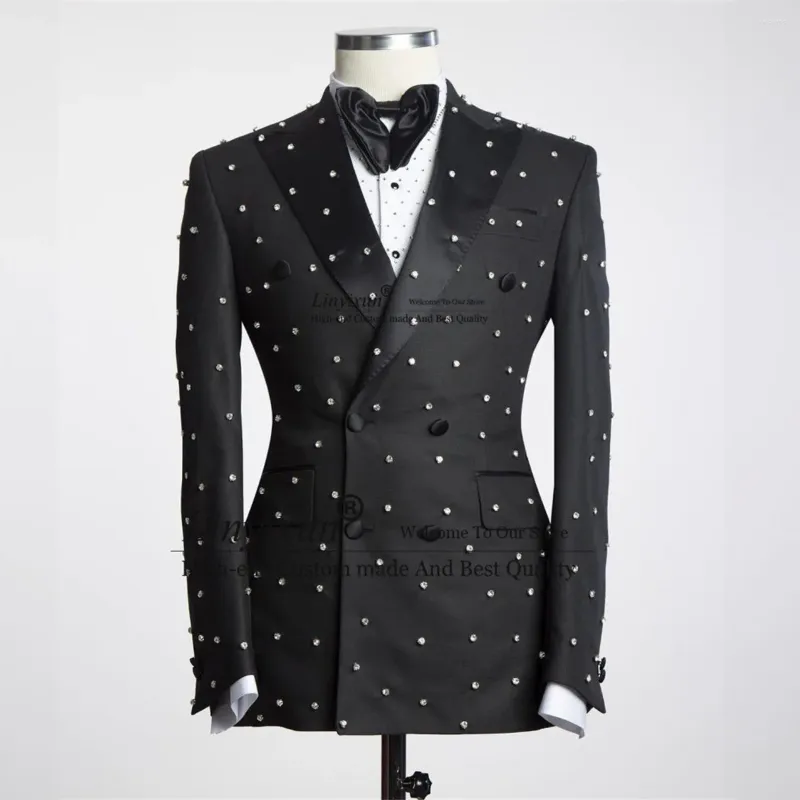 Costumes de luxe pour hommes, perles pour mariage, paillettes brillantes, smoking de marié, ensemble 2 pièces, Blazer Slim pour bal de promo, élégant Para Hombres