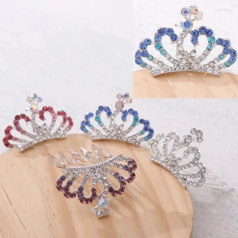 Fermagli per capelli Princess Party Crown Lega per bambini Colore brillante Strass Tiara Accessori Flower Girl Diademi Gioielli