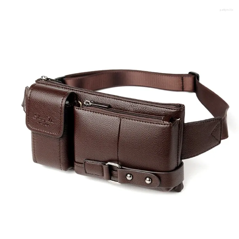 Waist Bags AIWITHPM Leather Packs Men Fanny Pack Belt Bag Phone Travel Male Small