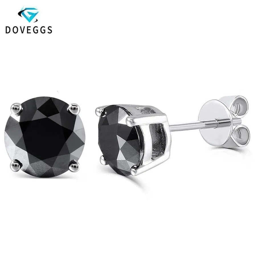 DovEggs Sterling Solid 925 Silver 2ctw 6 5mm Negro Redondo Moissanite Pendientes de diamante para mujer Push Back Pendiente Joyería CJ19291u