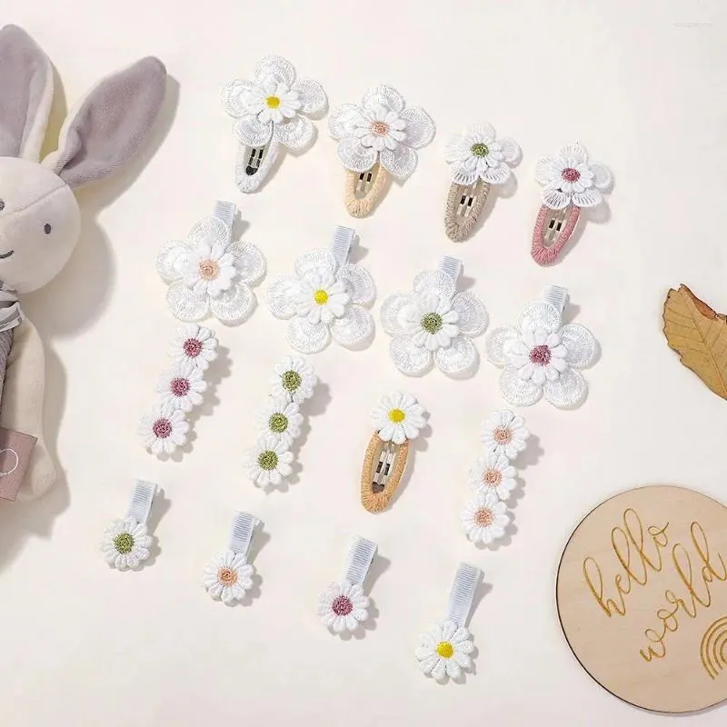 Hårtillbehör 10st Daisy Flower Baby Clips Supplies Brodery Neutral Fabric Snap Handmade Girl Hairpins