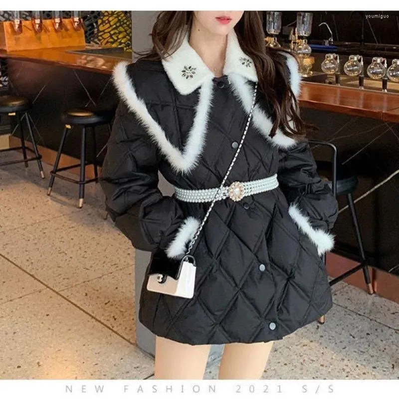 Женские плащи в корейском стиле, милая хлопковая куртка с отложным воротником в стиле ретро для девочек, зимняя свободная женская одежда с меховой кромкой