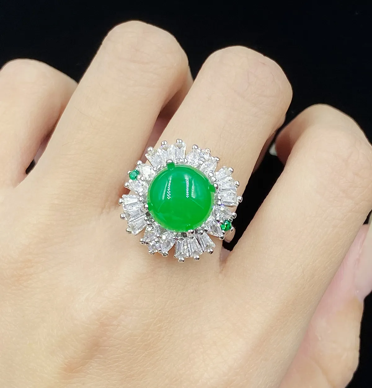 Moda feminina jóias de casamento simulação ágata natural gelo verde calcedônia jade zircão diamante anel aberto namorada festa presente de aniversário ajustável
