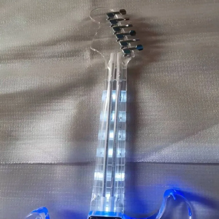 Guitare électrique acrylique ST de haute qualité avec lumière LED bleue