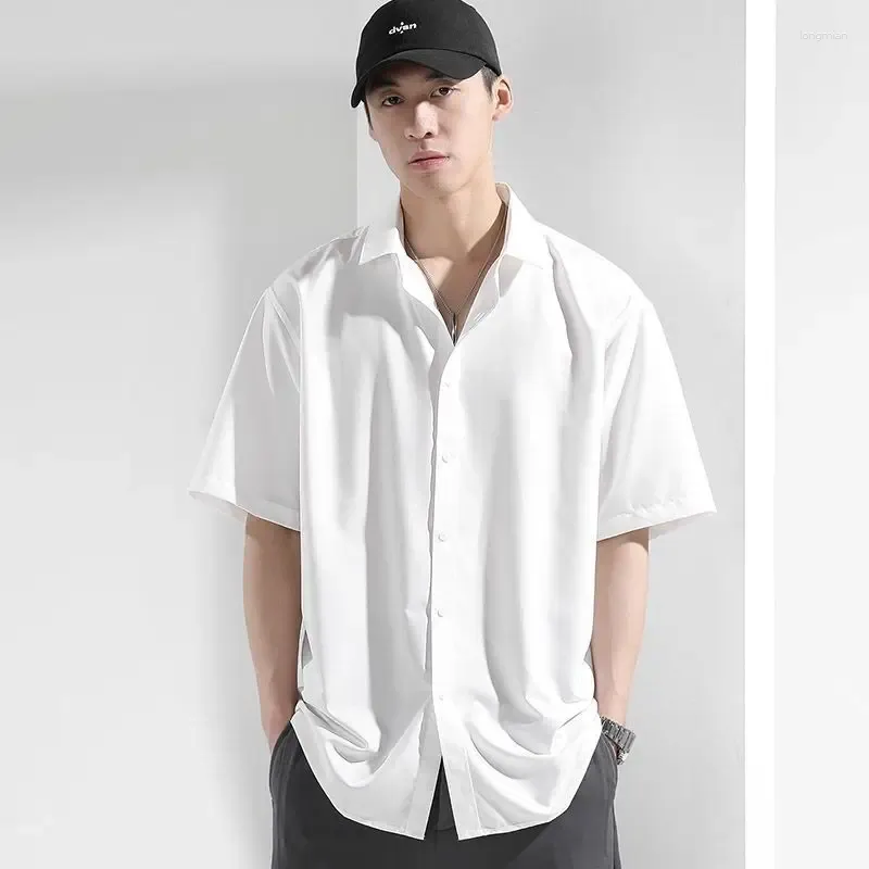 Camisas casuais masculinas xej verão tops 2023 formal camisa de manga curta rugas-resistente gelo seda roupas de alta qualidade