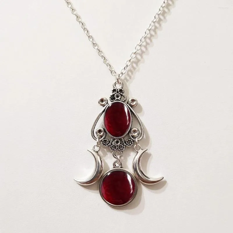 Pendant Necklaces Gothic Blood Cameo Bi-Moon Necklace Women Girls Fashion Pagan Witch Jewelry Accessories Gift Purple Vintage Moon Choker