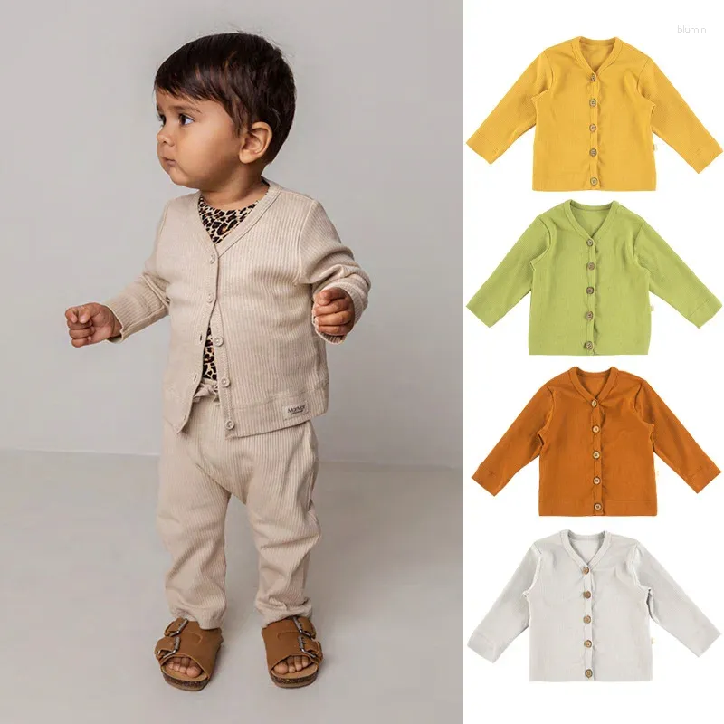 Jaquetas Focusnorm 0-4Y Criança Bebê Meninas Meninos Cardigan De Malha Sólida Com Decote Em V Manga Longa Crochet Botão Suéter Jaqueta 4 Cores