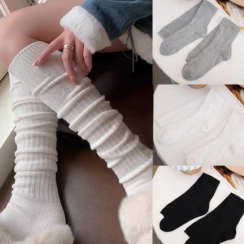 Women Socks Calf Sleeve Girl Y2k Cotton Solid Color Fashionable Elastic Summer Thin Style Sweet Verticle Stripe Middle Tube Stocking