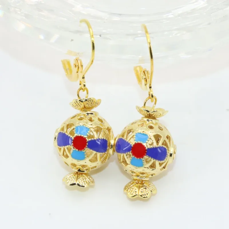 Dangle Earrings Fashion Round Ball Gold-Color Hollow Cloisonne Drop for Women inthnic Stlye 13mm Jewelry B2647