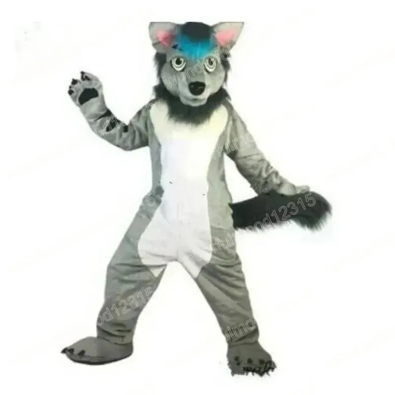 Gray Long Fur Husky Grey Wolf Mascot Costume For Adults Perfect For