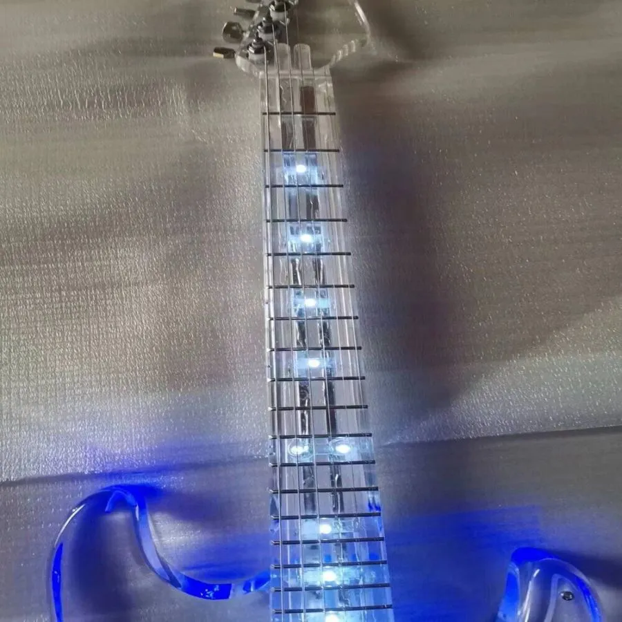 Guitare électrique acrylique ST de haute qualité avec lumière LED bleue