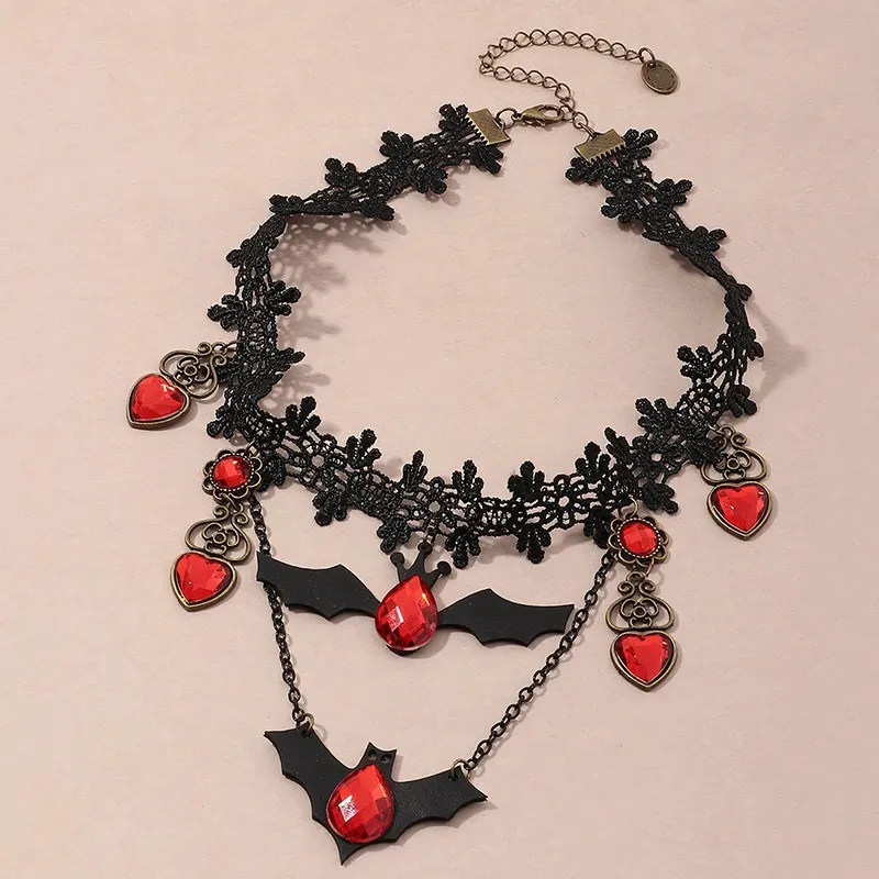 Black Lace Gothic Choker Necklace With Red Bat Design Perfect For Halloween  And Nightmare Before Christmas Womens Layered Gothic Jewelry From Hui05,  $9.4