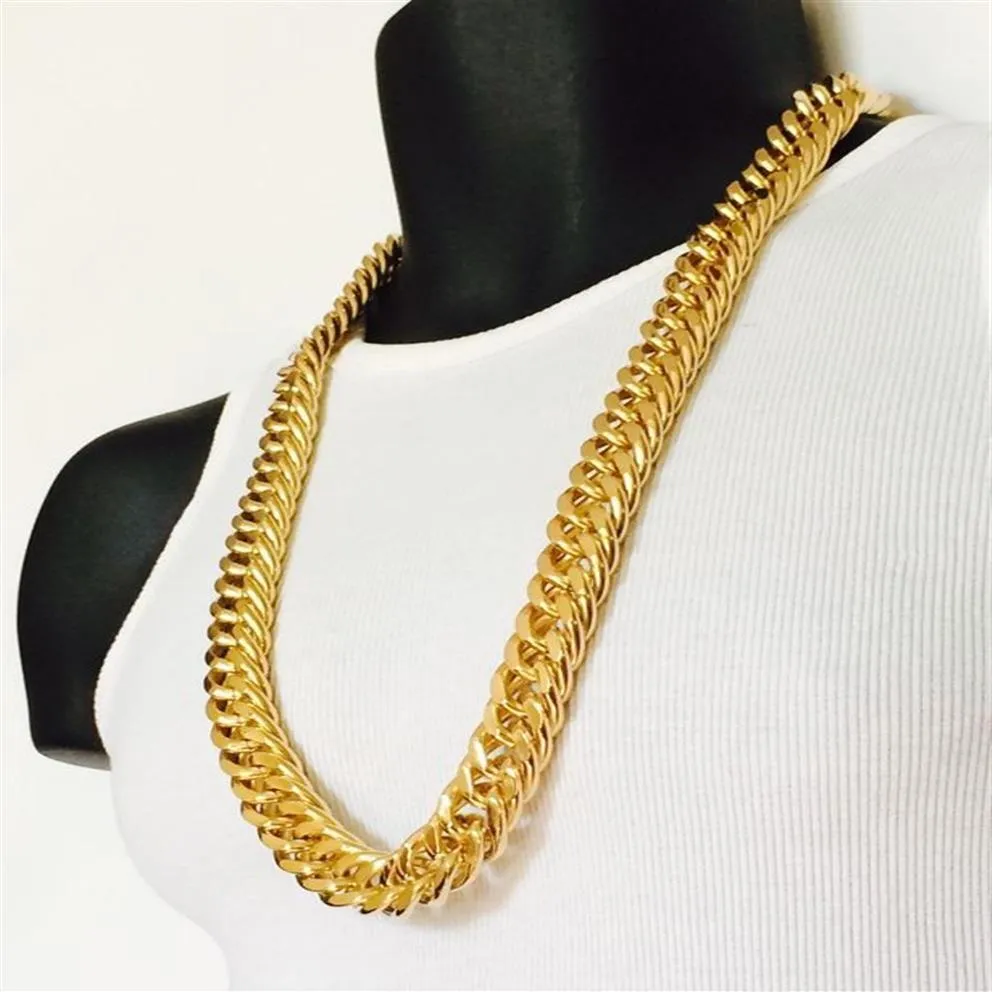 Correntes Mens Miami Cuban Link Curb 14k Real Amarelo Sólido Ouro Gf Hip Hop 11mm Grosso Cadeia Jayz Epacket Ekn4B Qe0Q1295P