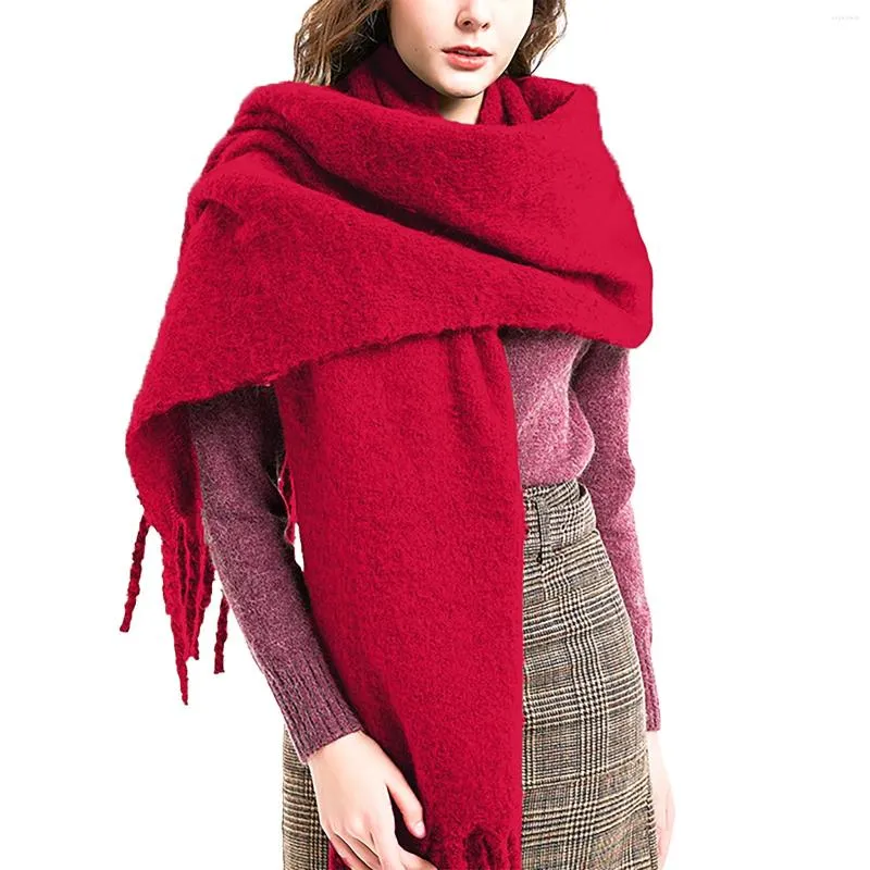Scarves Women's Autumn And Winter Christmas Fashion Warm Casual Solid Color Long Scarf Lady Wrap Tassel Thick