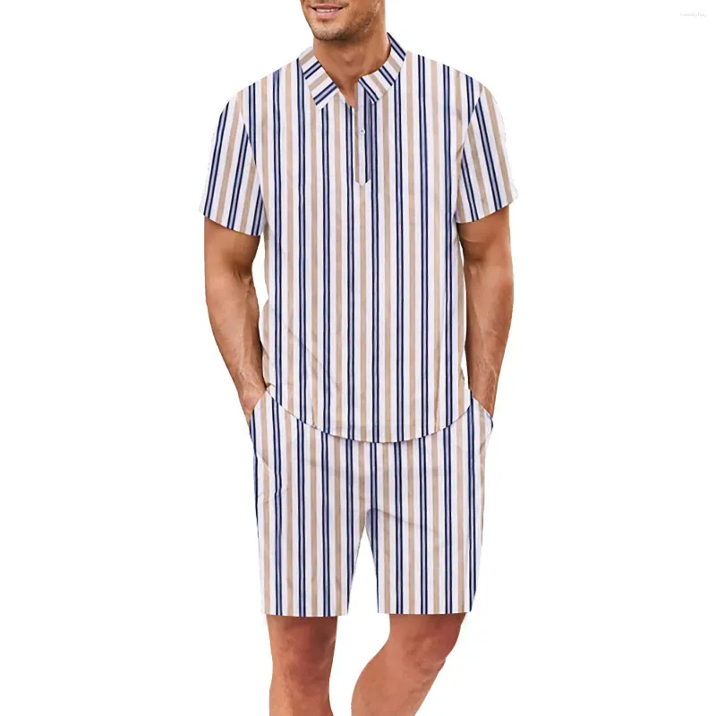 Tute da uomo Completo da uomo a due pezzi Camicia estiva a maniche corte con bottoni Top e pantaloncini Completi da ginnastica Completi da spiaggia Allenamento hawaiano